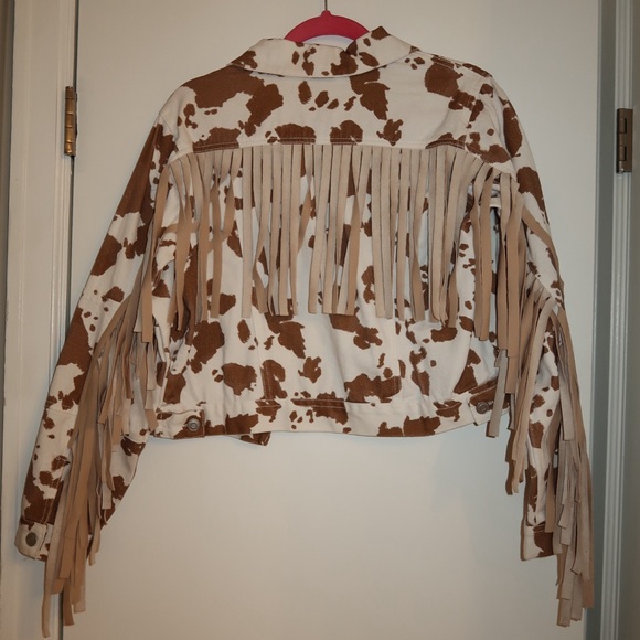 Peach Love California Jackets & Blazers - Peach Love California Tan and White Fringe Jacket